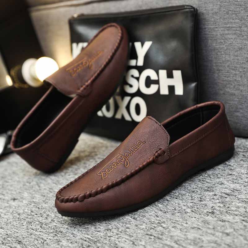 Men Casual Round Toe Letter Design Solid Color PU Leather Shoes Loafers