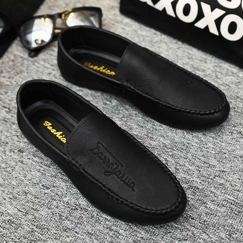 Men Casual Round Toe Letter Design Solid Color PU Leather Shoes Loafers