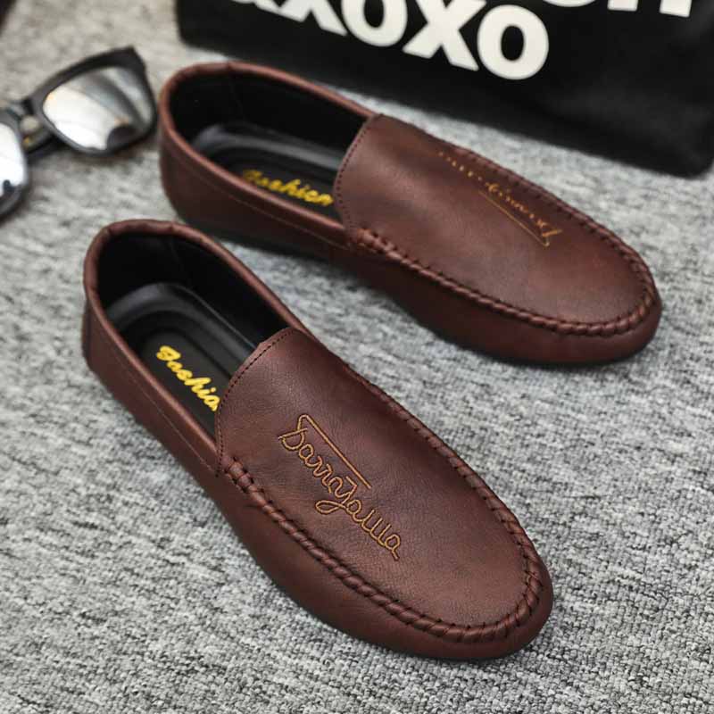 Men Casual Round Toe Letter Design Solid Color PU Leather Shoes Loafers