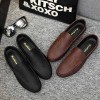 Men Casual Round Toe Letter Design Solid Color PU Leather Shoes Loafers
