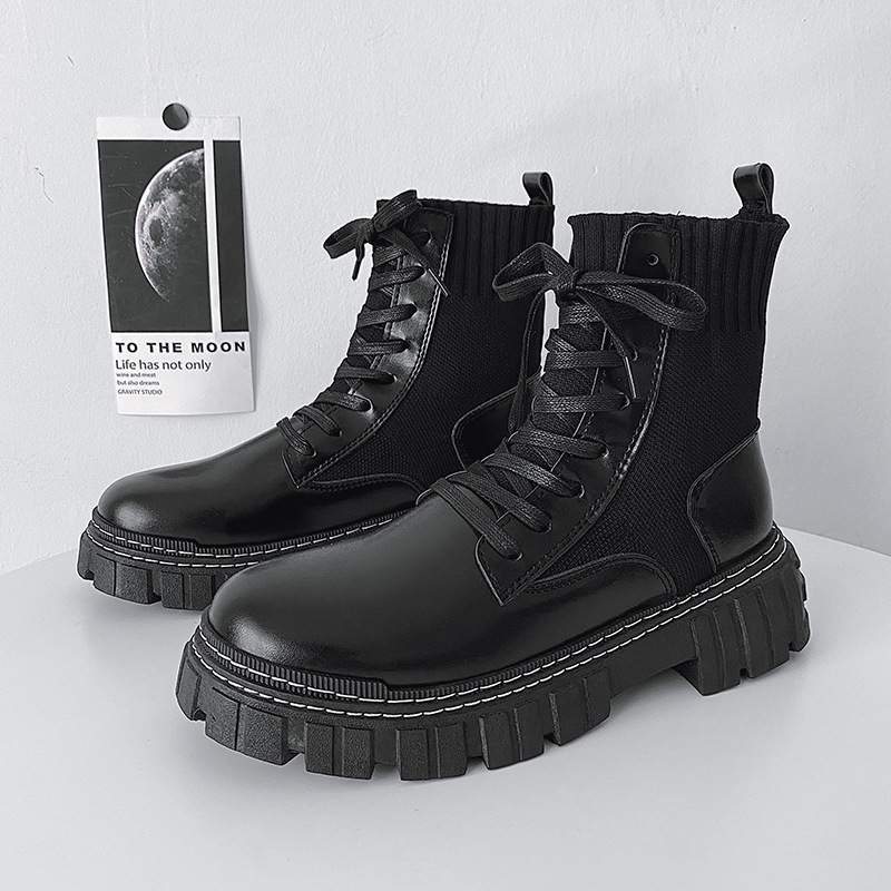 Men Fashion Thick-soled Design Solid Color Mid-calf PU Short Combat Boots Men Fashion Thick-soled Design Solid Color Mid-calf PU Short Combat Boots