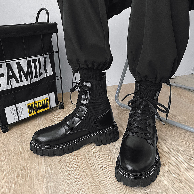 Men Fashion Thick-soled Design Solid Color Mid-calf PU Short Combat Boots Men Fashion Thick-soled Design Solid Color Mid-calf PU Short Combat Boots