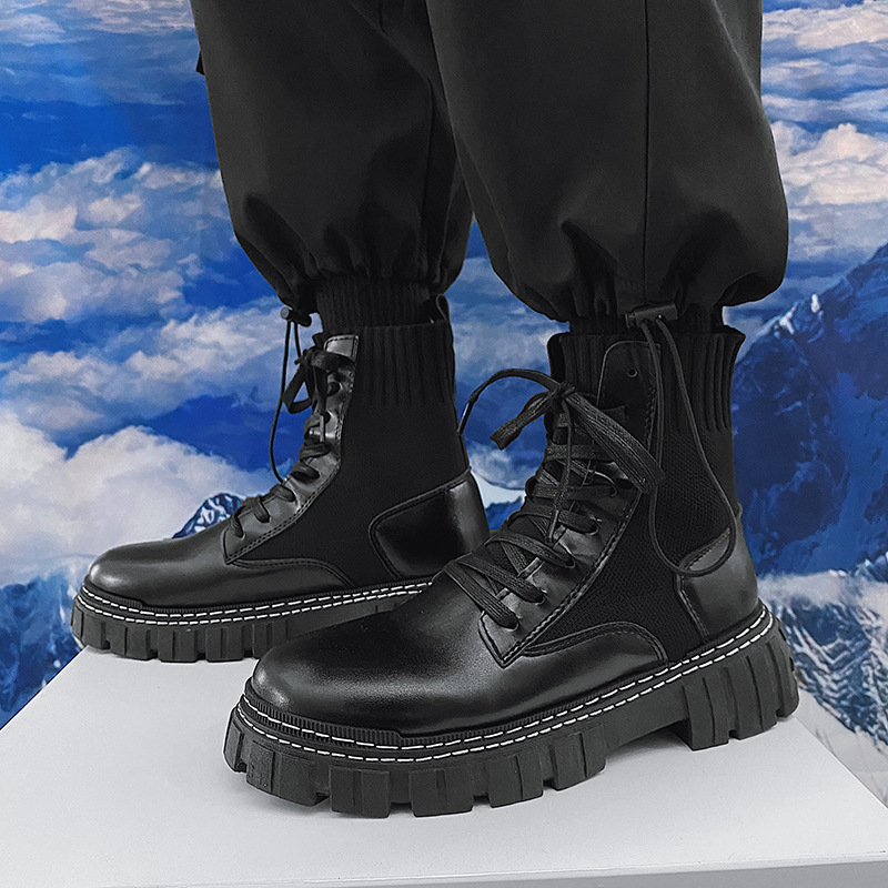 Men Fashion Thick-soled Design Solid Color Mid-calf PU Short Combat Boots Men Fashion Thick-soled Design Solid Color Mid-calf PU Short Combat Boots