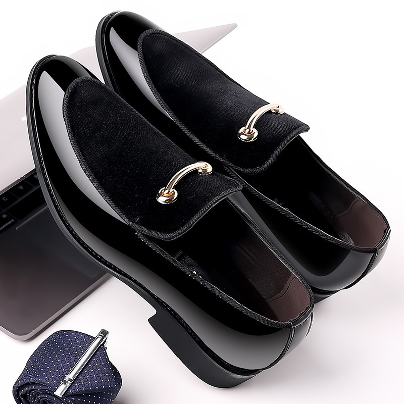 Men Fashion Suede Patent Leather Casual Leather Shoes