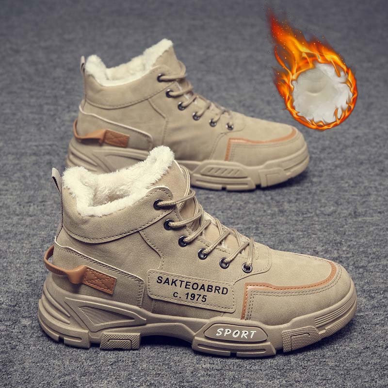 Men Autumn Winter Fashion Casual Solid Color Letters Lace-Up Flat Shots High Top Plus Velvet Combat Boots Men Autumn Winter Fashion Casual Solid Color Letters Lace-Up Flat Shots High Top Plus Velvet Combat Boots