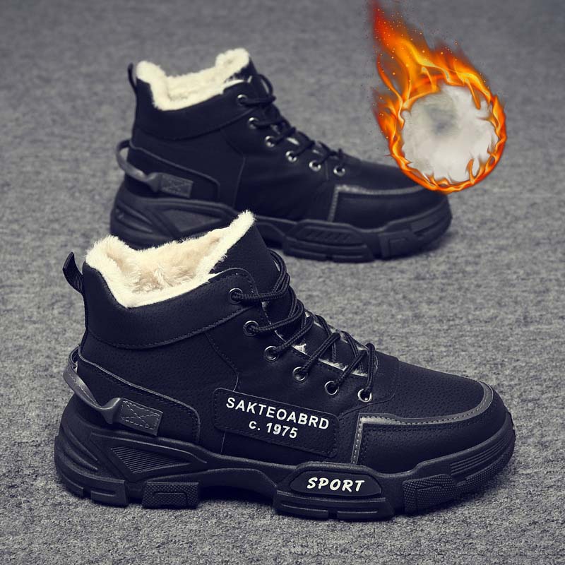 Men Autumn Winter Fashion Casual Solid Color Letters Lace-Up Flat Shots High Top Plus Velvet Combat Boots Men Autumn Winter Fashion Casual Solid Color Letters Lace-Up Flat Shots High Top Plus Velvet Combat Boots
