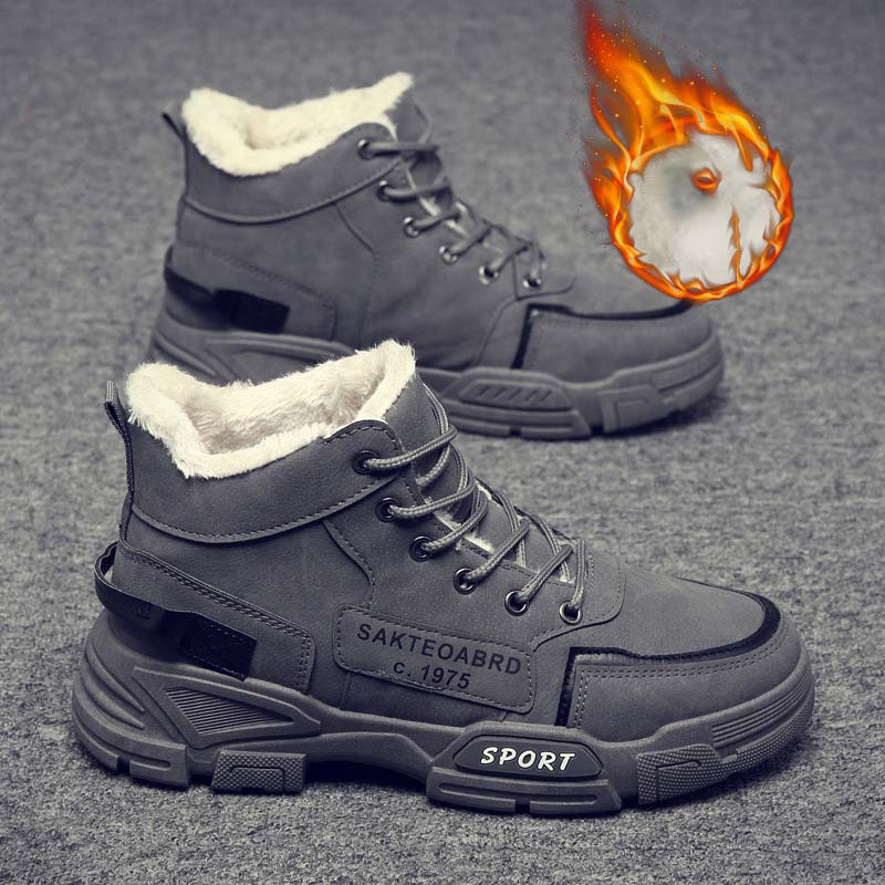 Men Autumn Winter Fashion Casual Solid Color Letters Lace-Up Flat Shots High Top Plus Velvet Combat Boots Men Autumn Winter Fashion Casual Solid Color Letters Lace-Up Flat Shots High Top Plus Velvet Combat Boots