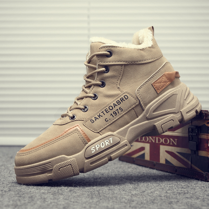 Men Autumn Winter Fashion Casual Solid Color Letters Lace-Up Flat Shots High Top Plus Velvet Combat Boots Men Autumn Winter Fashion Casual Solid Color Letters Lace-Up Flat Shots High Top Plus Velvet Combat Boots