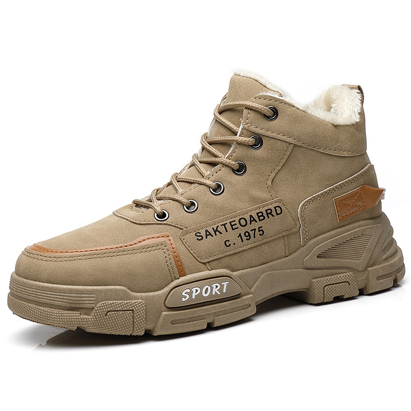 Men Autumn Winter Fashion Casual Solid Color Letters Lace-Up Flat Shots High Top Plus Velvet Combat Boots Men Autumn Winter Fashion Casual Solid Color Letters Lace-Up Flat Shots High Top Plus Velvet Combat Boots