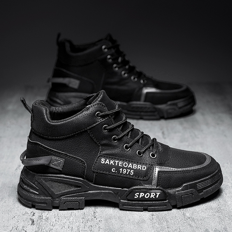 Men Autumn Winter Fashion Casual Solid Color Letters Lace-Up Flat Shots High Top Plus Velvet Combat Boots Men Autumn Winter Fashion Casual Solid Color Letters Lace-Up Flat Shots High Top Plus Velvet Combat Boots