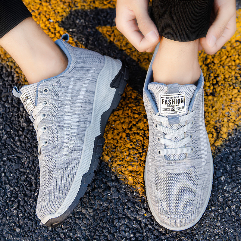 Men Fashion Casual Round-Toe Mesh Cloth Lace-Up Thick-Soled Sneakers