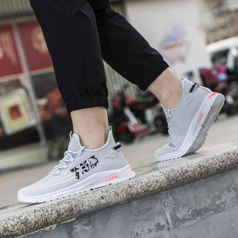 Men Leisure Sports Versatile Round-Toe Mesh Cloth Lace-Up Thick-Soled Sneakers
