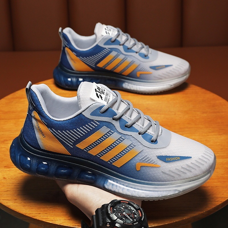 Men Leisure Sports Versatile Round-Toe Mesh Cloth Lace-Up Thick-Soled Sneakers