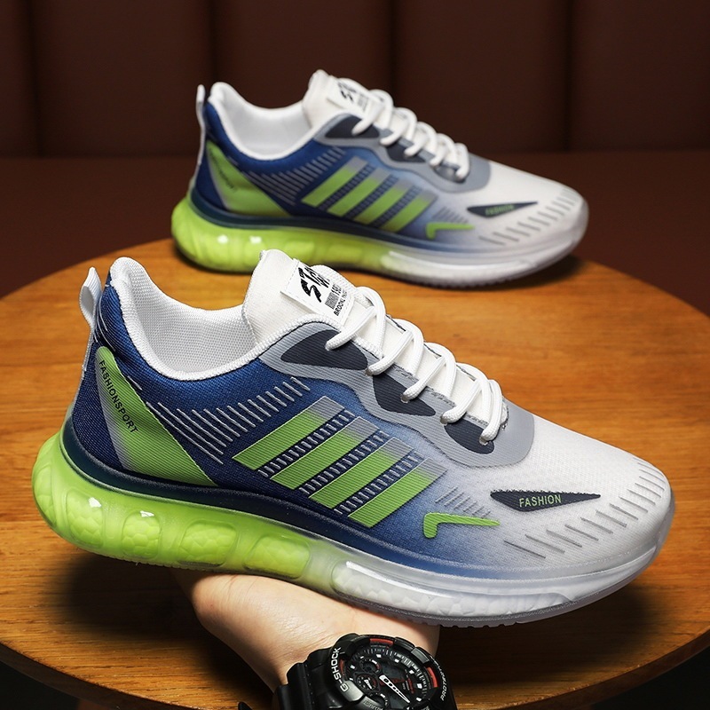 Men Leisure Sports Versatile Round-Toe Mesh Cloth Lace-Up Thick-Soled Sneakers