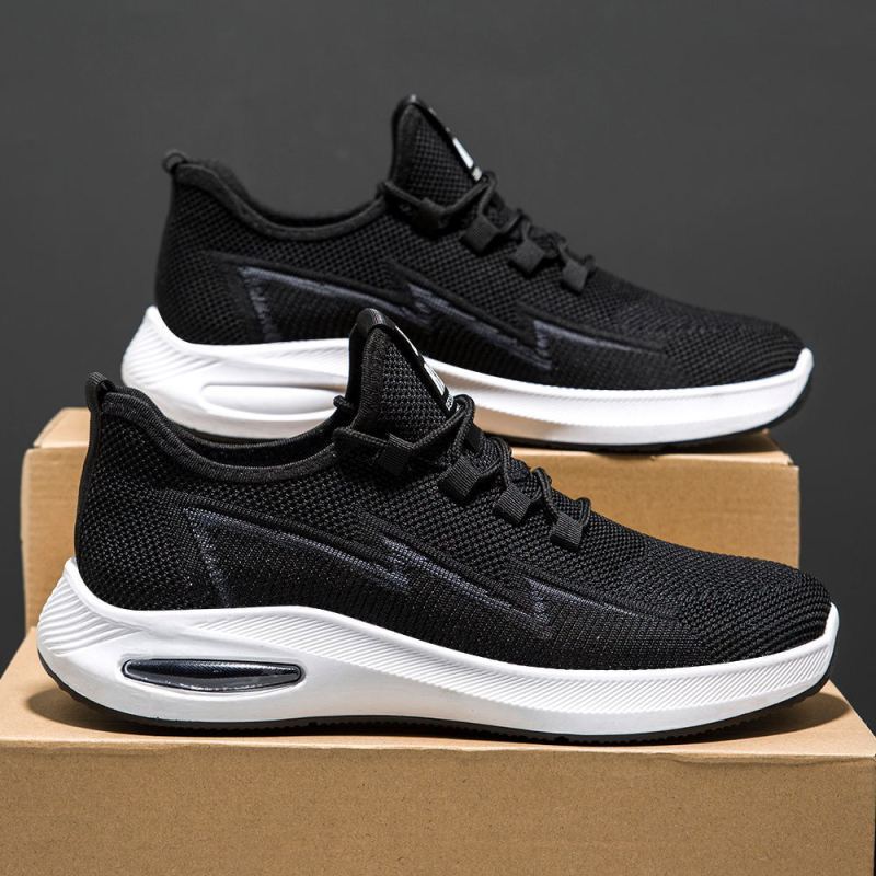Men Fashion Casual Versatile Round-Toe Mesh Cloth Lace-Up Thick-Soled Sneakers