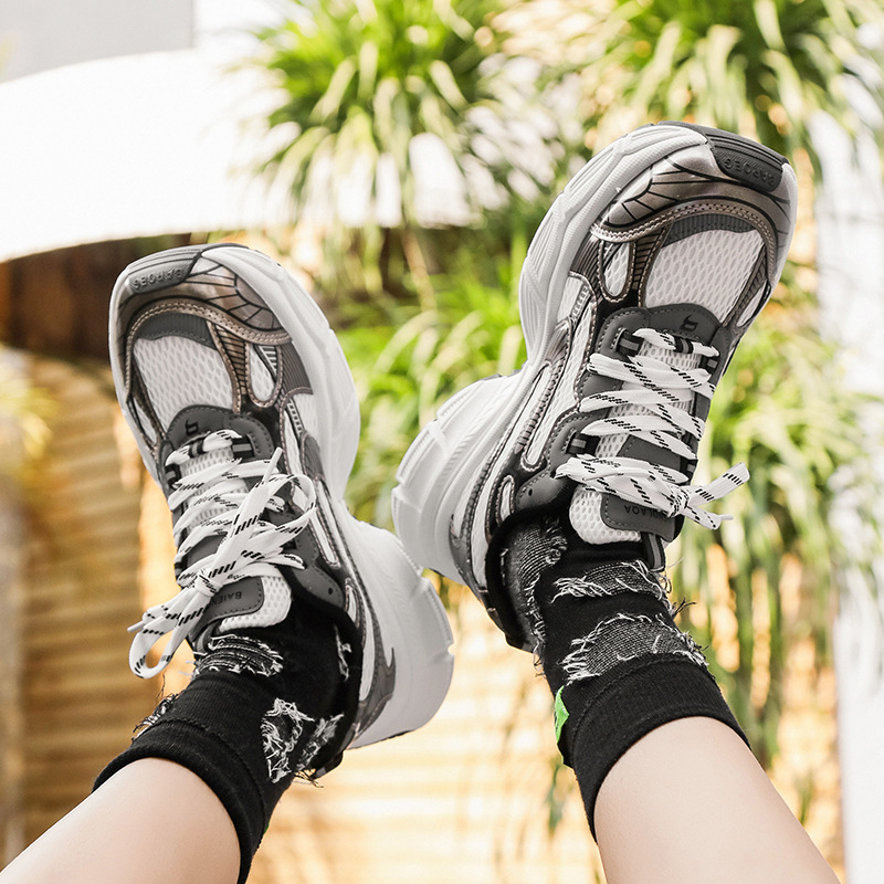 Men Fashion Casual Sports Mesh Cloth Lace-Up Thick-Soled Sneakers