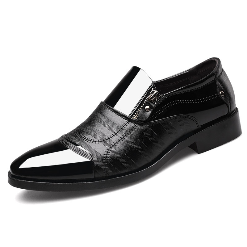 Men Fashion Casual Business Slip On Zipper PU Leather Shoes
