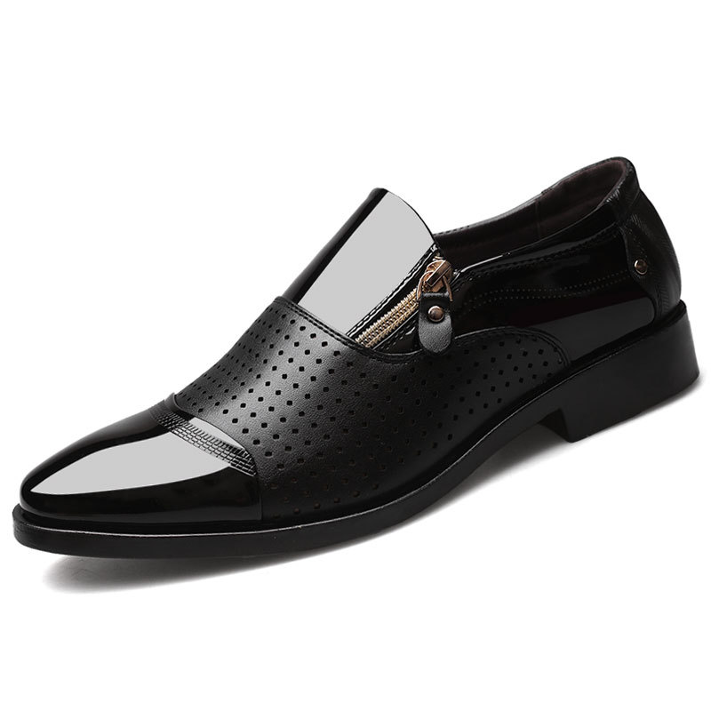 Men Fashion Casual Business Slip On Zipper PU Leather Shoes
