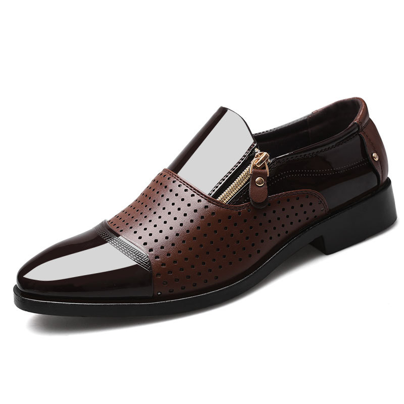 Men Fashion Casual Business Slip On Zipper PU Leather Shoes