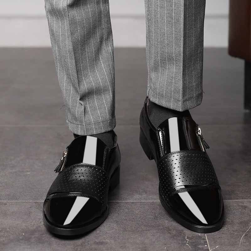 Men Fashion Casual Business Slip On Zipper PU Leather Shoes