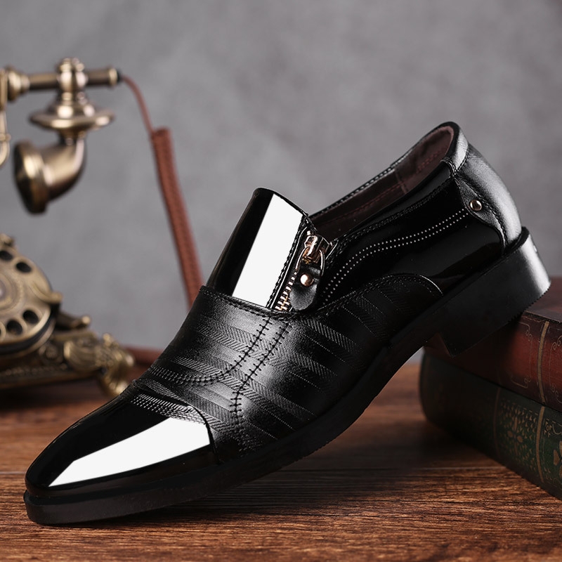 Men Fashion Casual Business Slip On Zipper PU Leather Shoes