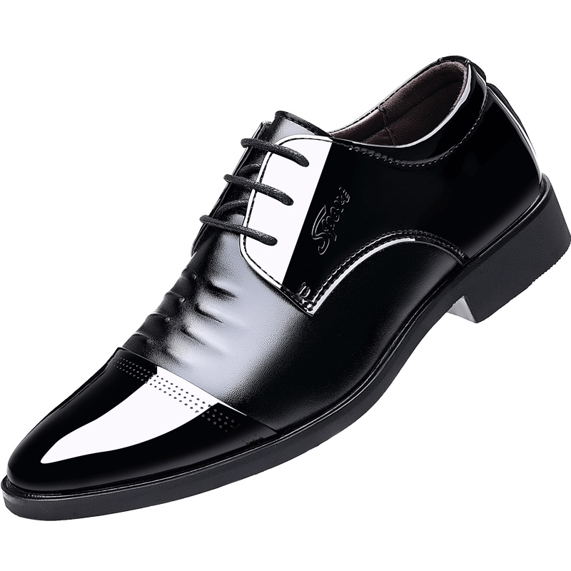 Men Fashion Casual Business British Style Lace-Up Pointed-Toe PU Leather Shoes