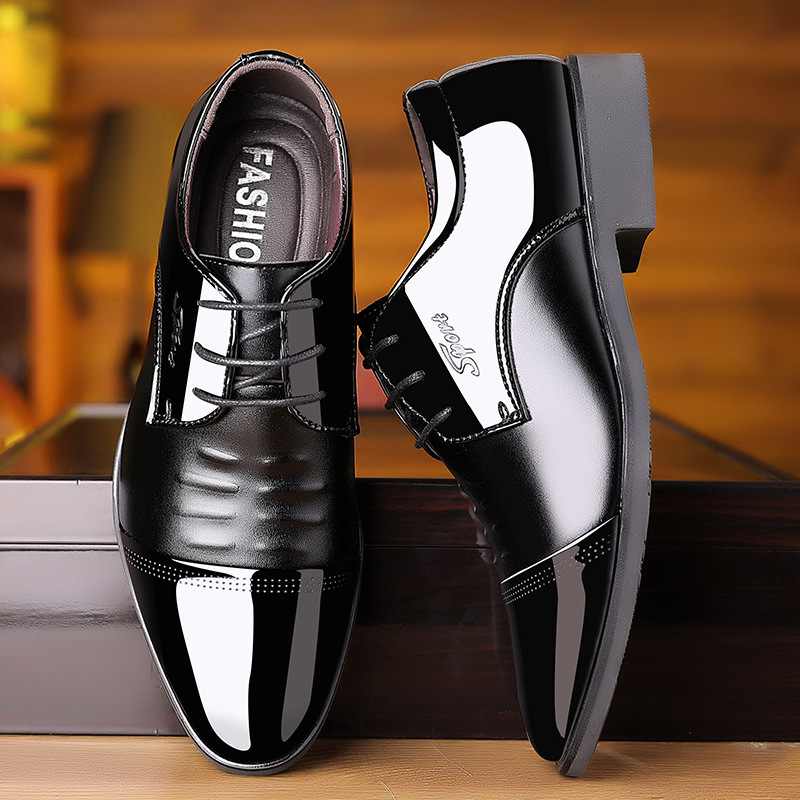 Men Fashion Casual Business British Style Lace-Up Pointed-Toe PU Leather Shoes
