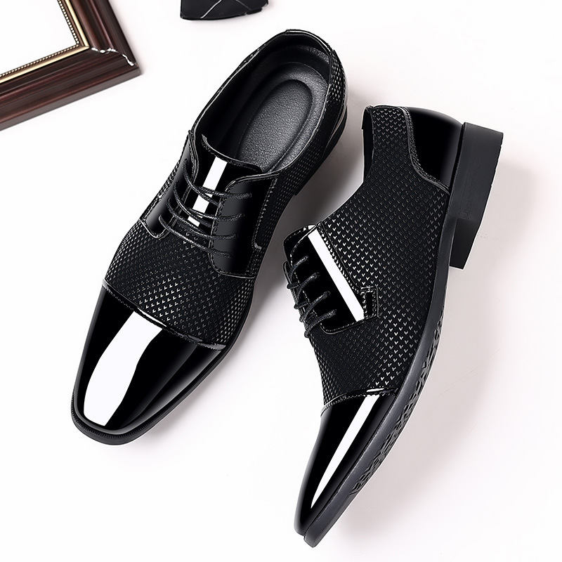 Men Fashion Casual Business British Style Lace-Up Pointed-Toe PU Leather Shoes