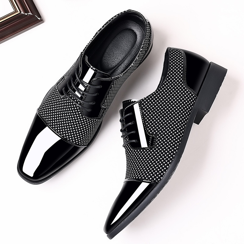 Men Fashion Casual Business British Style Lace-Up Pointed-Toe PU Leather Shoes