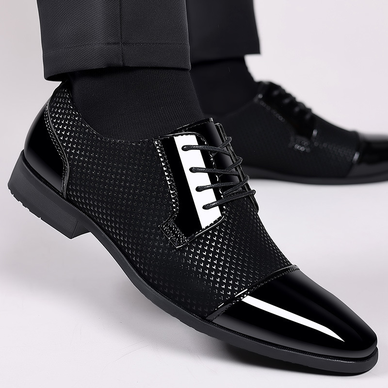 Men Fashion Casual Business British Style Lace-Up Pointed-Toe PU Leather Shoes