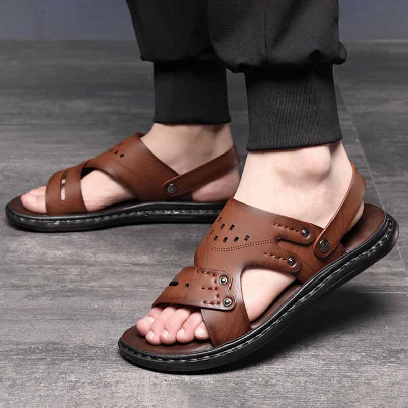 Men Fashion Leisure Holiday Beach Solid Color Slip On Flat Sandals
