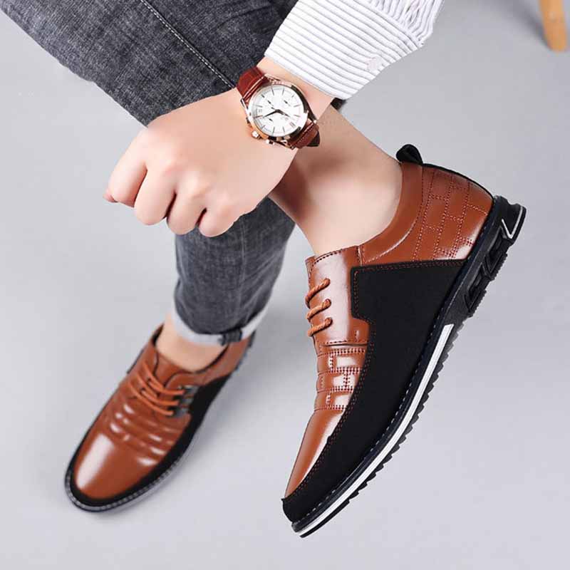 Men Fashion Casual Business British Style Color Pointed-Toe Plus Size PU Leather Shoes