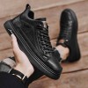Men Fashion Casual Solid Color Lace-Up Thick-Soled High Top PU Leather Shoes
