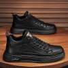 Men Fashion Casual Solid Color Lace-Up Thick-Soled High Top PU Leather Shoes