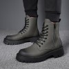 Men Fashion Casual British Style Thick-Soled Lace-Up Gradient Color Mid-Calf Boots