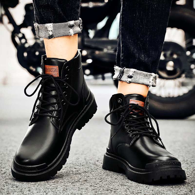 Men Fashion Casual British Style Thick-Soled Lace-Up Combat Boots